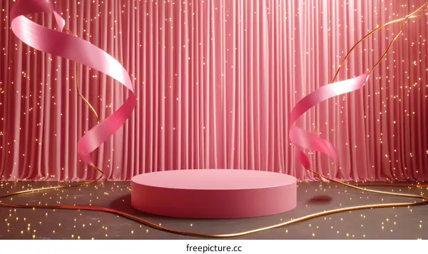 Pink Stage Display Stand with Ribbons