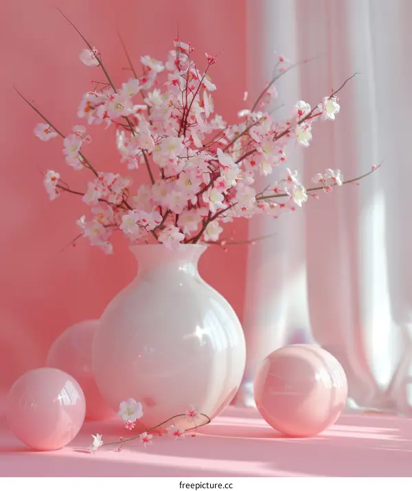 Pink Cherry Blossom Still Life Arrangement