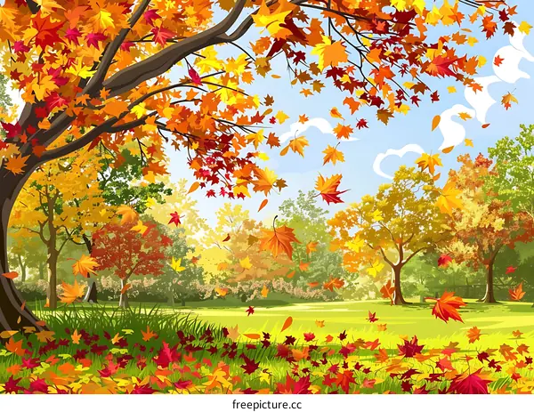 Autumn Leaves Falling From Tree