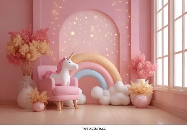 Charming Pink Room Decor with Unicorn