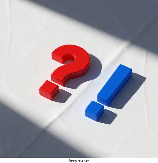 Red Question Mark and Blue Exclamation Mark on White Surface