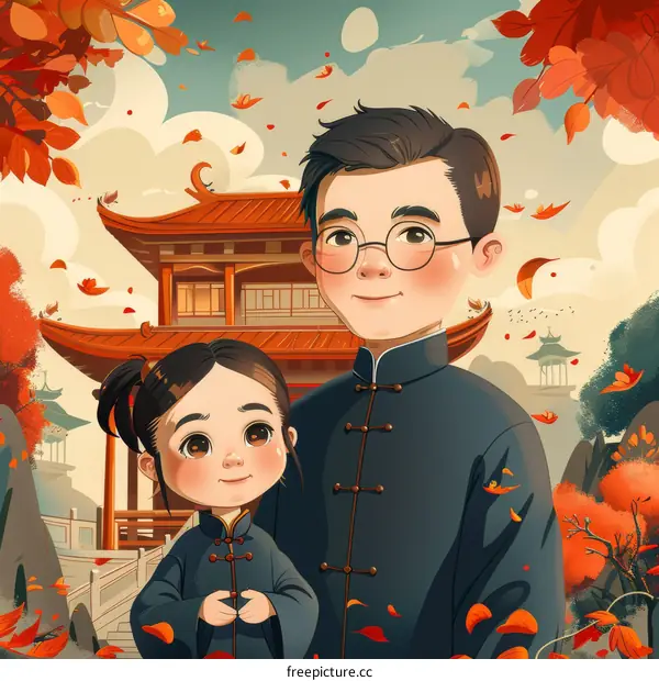 Father and daughter in traditional Chinese clothing