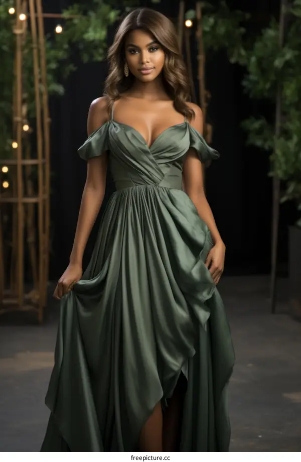 Elegant woman of color in an evening gown