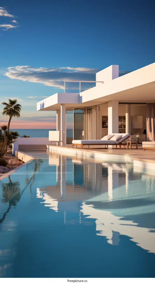 Modern Minimalist White Villa With Infinity Pool