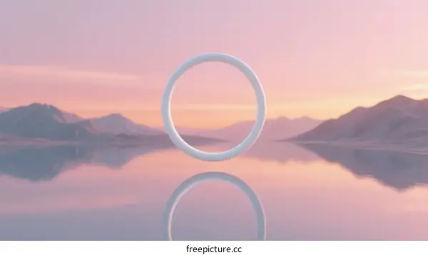Floating Ring Over Calm Water Surface at Sunset