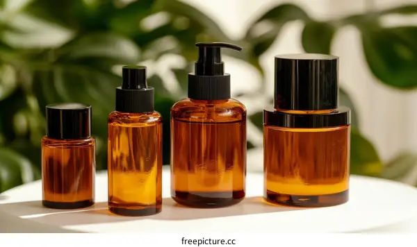 Amber Glass Bottles Skincare Products Display