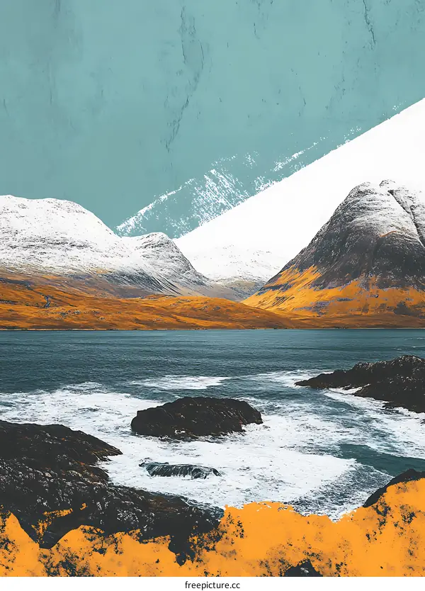 Mountain Landscape with Water and Rocks