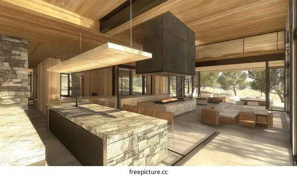 Modern Rustic Contemporary Kitchen Living Room Design