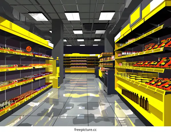 Yellow and Black Grocery Store Interior Illustration