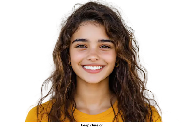 [Transparent Background PNG]Smiling Woman Portrait Against a White Background