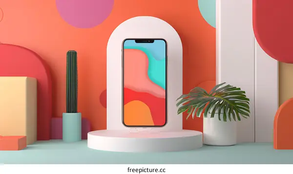Colorful Abstract Background With Mobile Phone On A Stand