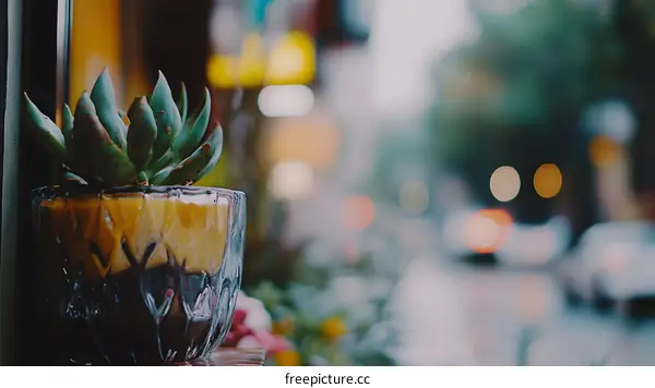 Succulent Plant in a Glass Pot with Blurred Background