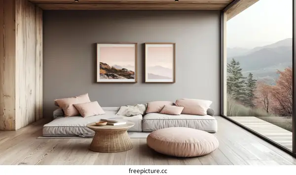 Modern Minimalist Living Room with Mountain View