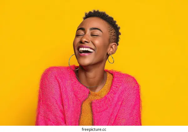Joyful Woman in Vibrant Pink Sweater