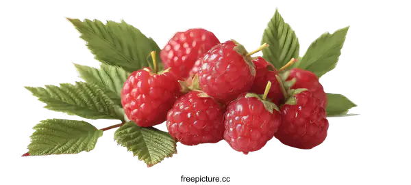 [Transparent Background PNG]Fresh Raspberries with Leaves Close-up