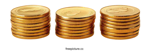 [Transparent Background PNG]Stacks of Golden Coins on a White Background