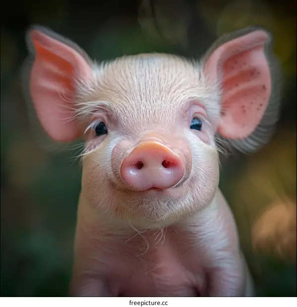 A cute pink piglet with blue eyes