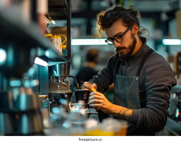 Barista making coffee with a coffee machine