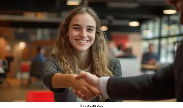 Business Handshake in Modern Office