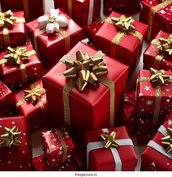 Christmas Presents in Red and Gold