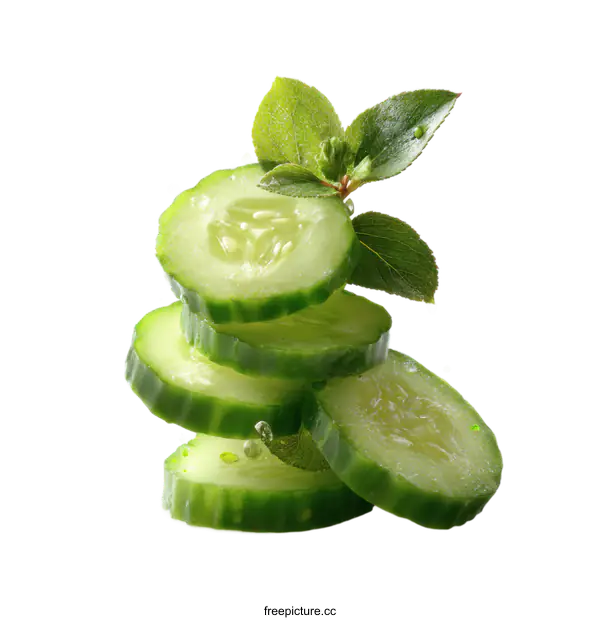 [Transparent Background PNG]Fresh Cucumber Slices with Water Droplets