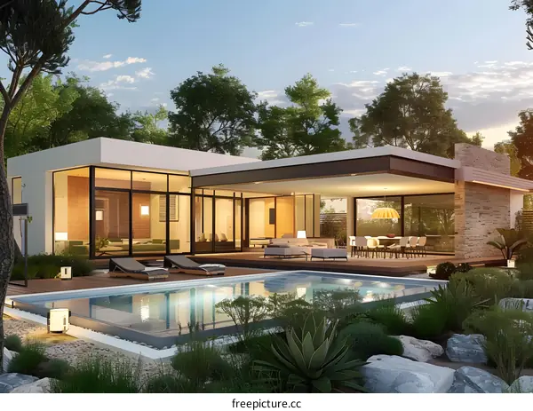 Modern House With Swimming Pool And Garden Design