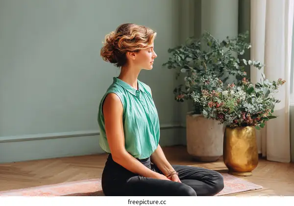 Peaceful Woman in Meditation Pose Indoor