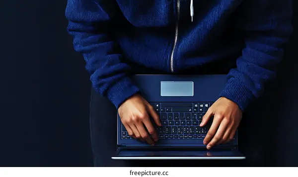 Person Working on a Laptop in Dark Room