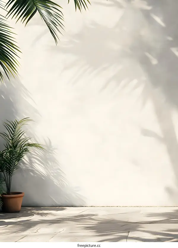 Minimalist White Wall With Palm Tree Shadow