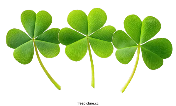 [Transparent Background PNG]Three Lucky Shamrock Leaves Against a White Background