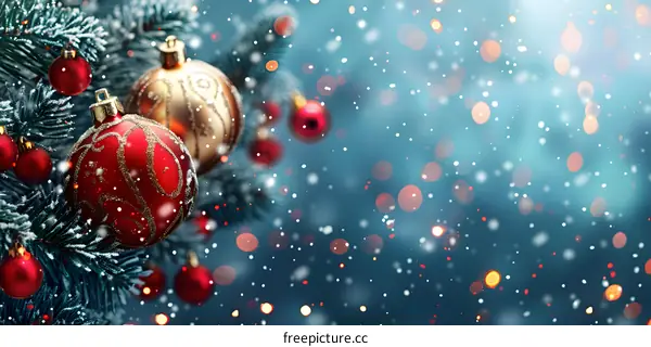 Christmas background with red and gold ornaments