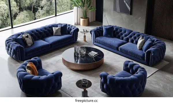 Luxury Modern Blue Velvet Sofa Set