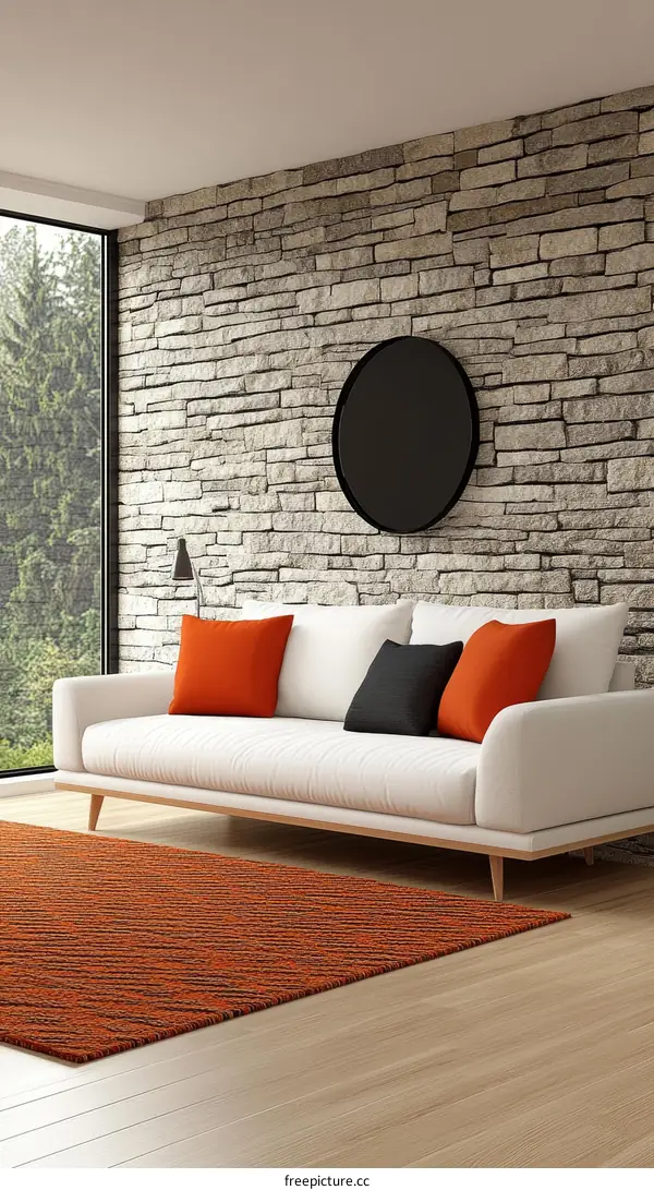 Modern Living Room Interior Design with Orange Rug