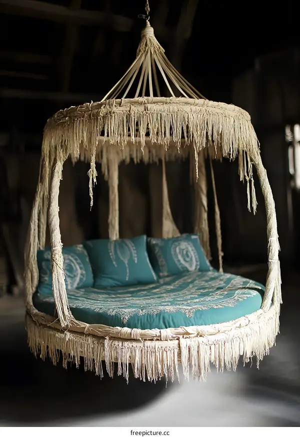 Handmade Round Hanging Bed With Tassels