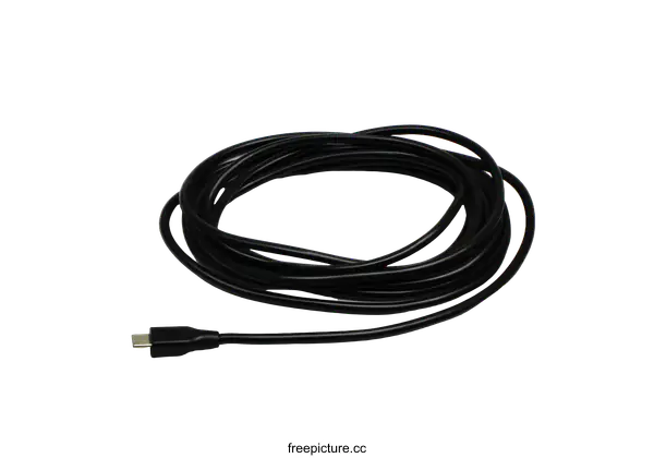 [Transparent Background PNG]Black USB Cable coiled on a white background