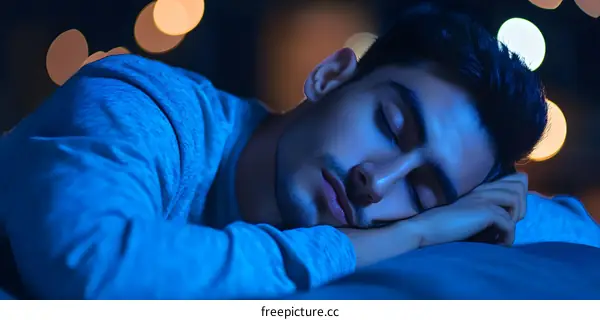 Sleeping Man In A Blue Shirt At Night