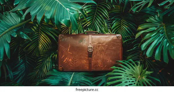 Vintage Suitcase in Tropical Paradise