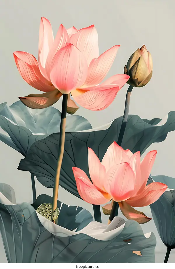 Lotus Flower Illustration With White Background