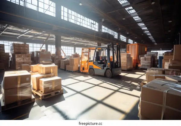 A Forklift Loading Boxes in a Warehouse