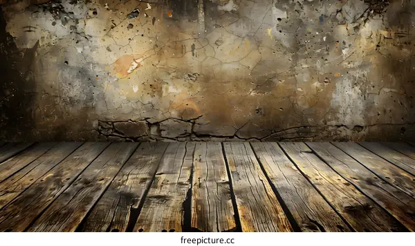 Grunge Concrete Wall Background With Wooden Floor