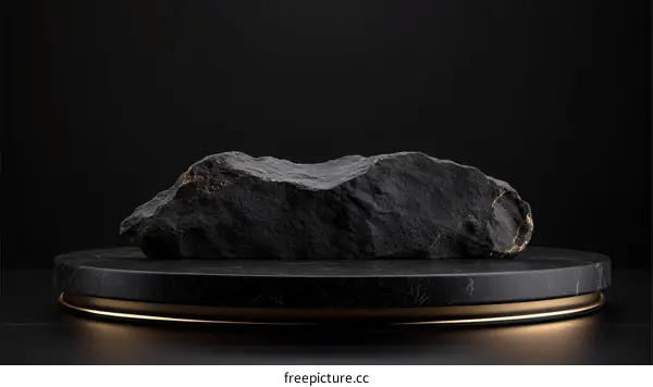Dark Stone Display on Marble Pedestal