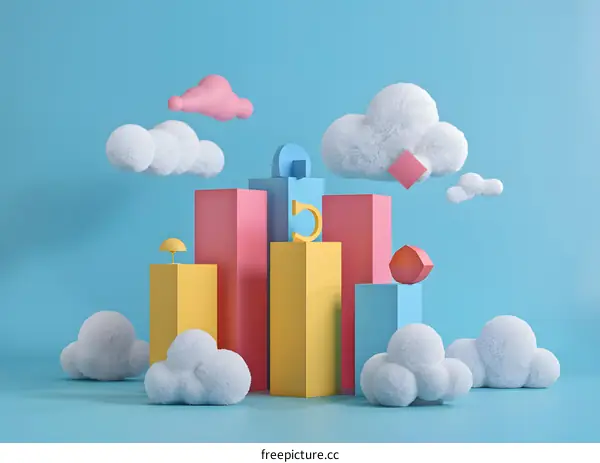 3D rendering of a cityscape with clouds