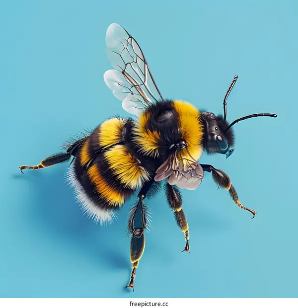 Bumblebee on blue background