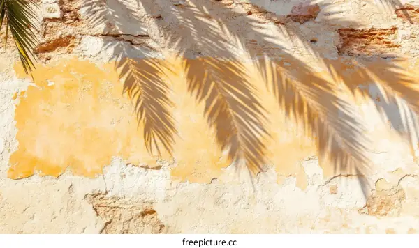 Palm Leaf Shadows on a Vintage Wall