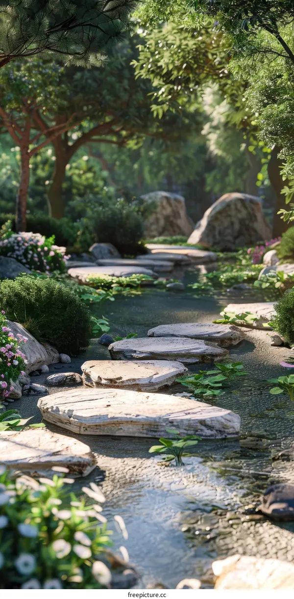 Tranquil Stepping Stones in a Lush Japanese Garden