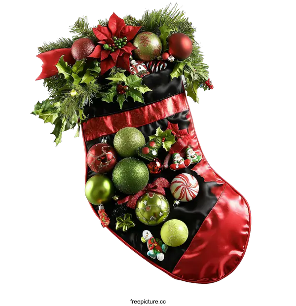 [Transparent Background PNG]Christmas Stocking Decorated with Ornaments