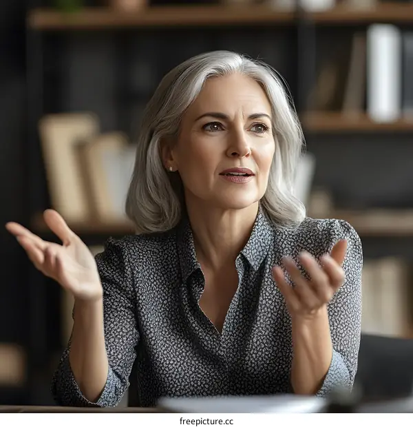 Portrait of a Mature Woman Talking and Gesturing
