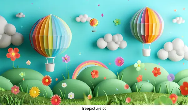 Colorful Hot Air Balloons Soar Above a Whimsical Landscape