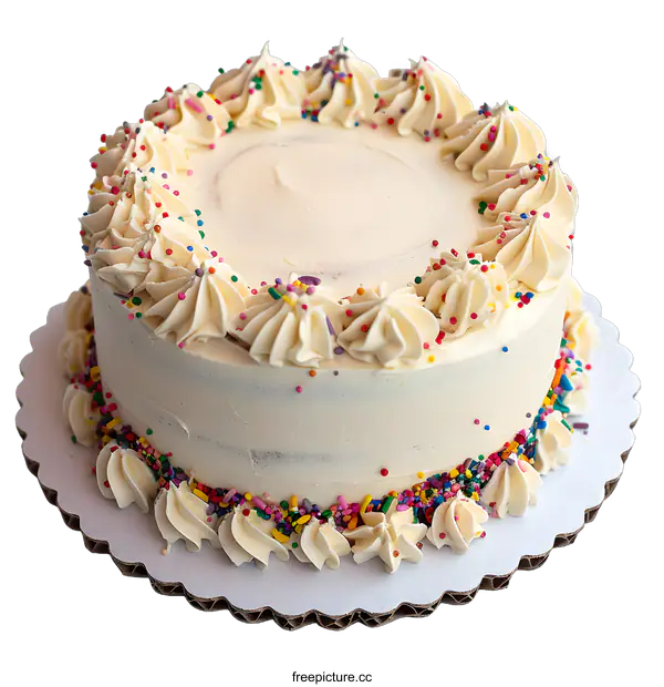 [Transparent Background PNG]Vanilla Cake with Sprinkles and Buttercream Frosting
