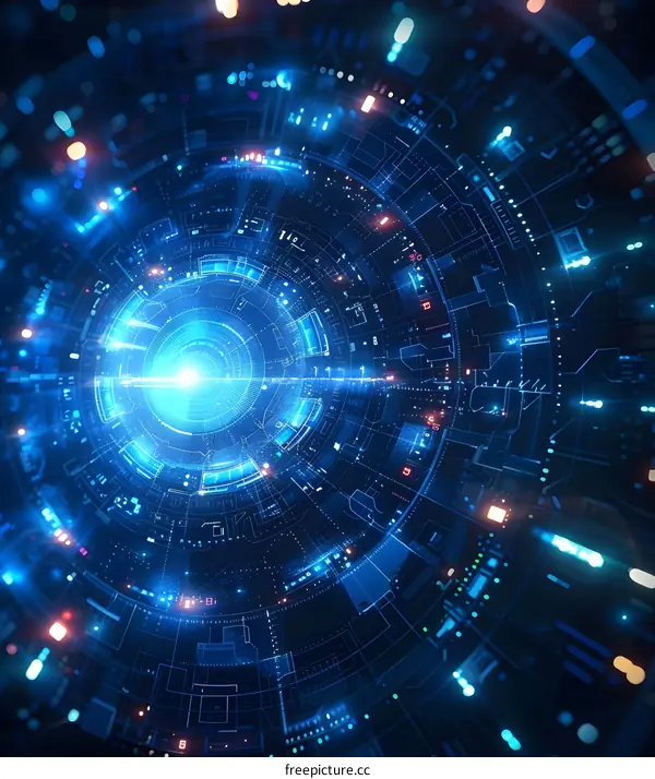 Abstract Futuristic Technology Design with Circular Pattern and Glowing Lights